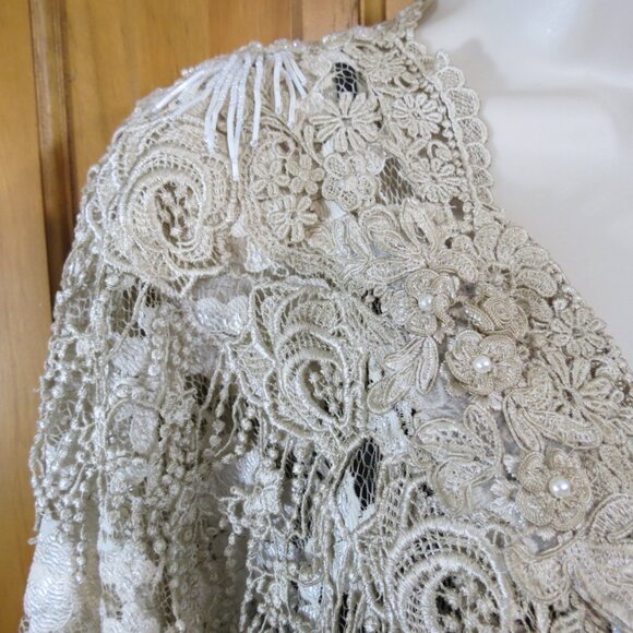 Pat Dahnke Handmade Ivory/Tan Lace Cardigan Kimono BeadedTexas Luxury One Size - Picture 4 of 11